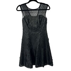 Muse Black Rose 3D Textured Faux Leather Mesh Top Dress‎ Sz 2 Women’s